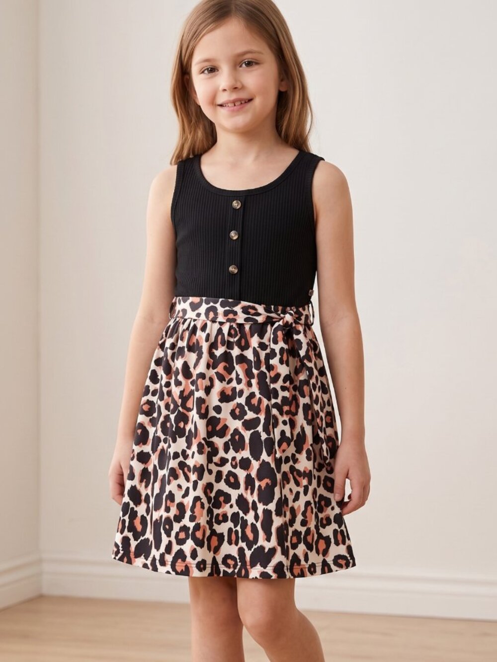 NWT Ecolala Girls Leopard Print Tank Dress Matching Headband Belt 7/8